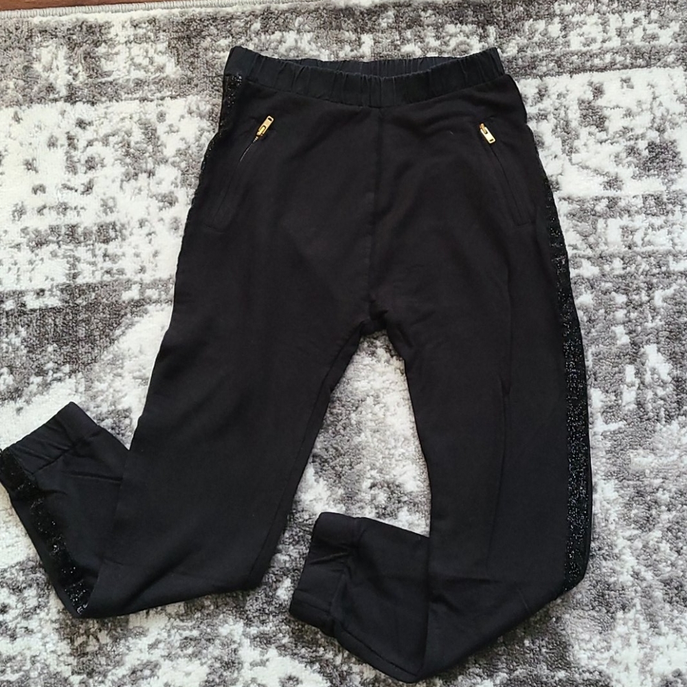 Crewcuts girls black sparkle tuxedo sweatpants, 8